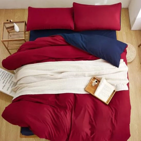 Maroon & Navy Blue Plain Beddings Set