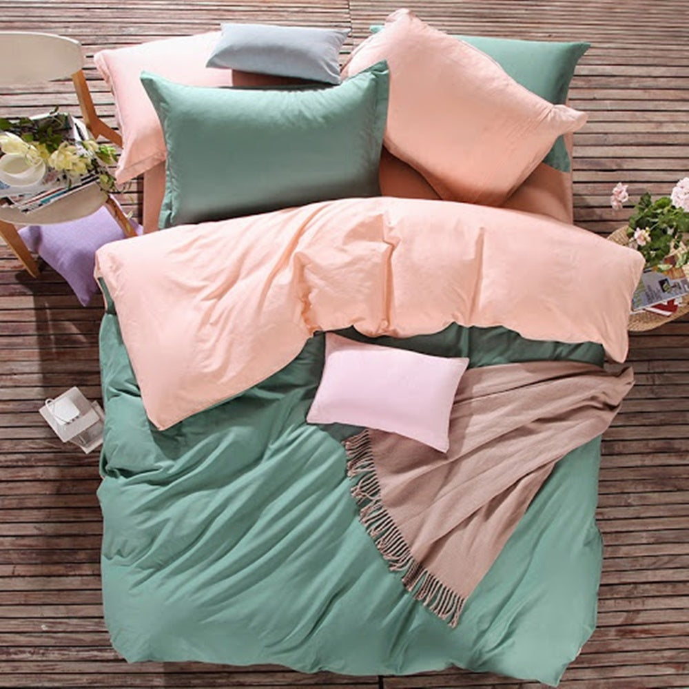 Teal & Peach Plain Beddings Set