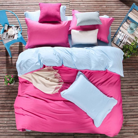 Light Blue & Pink Plain Beddings Set