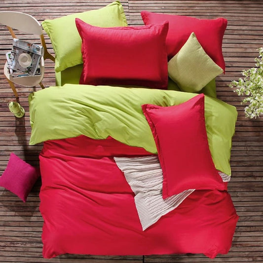 Apple Green & Red Plain Beddings Set