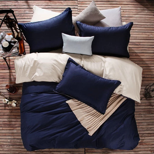 Cream & Navy Blue Plain Beddings Set