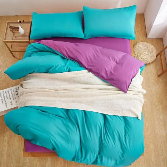 Aquamarine & Purple Plain Beddings Set