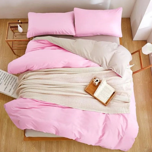 Baby Pink & Light Gray Plain Beddings Set