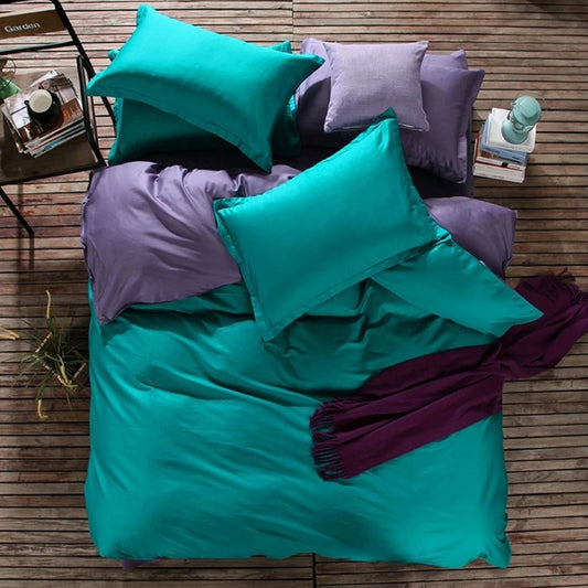 Teal & Purple Plain Beddings Set