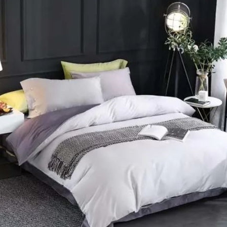 White & Light Gray Plain Beddings Set