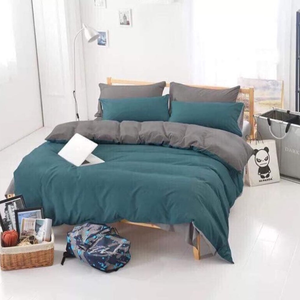 Teal & Gray Plain Beddings Set