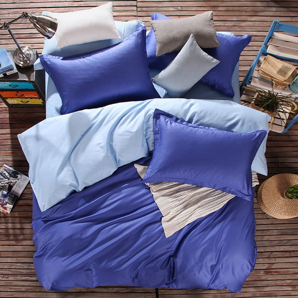 Sky Blue & Navy Blue Plain Beddings Set