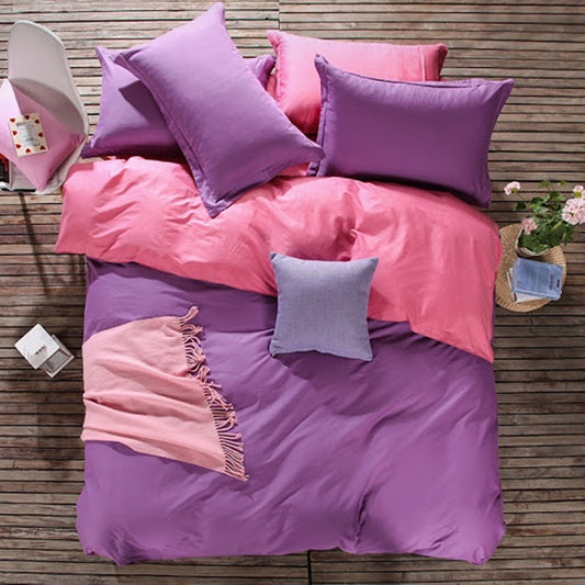 Purple & Pink Plain Beddings Set