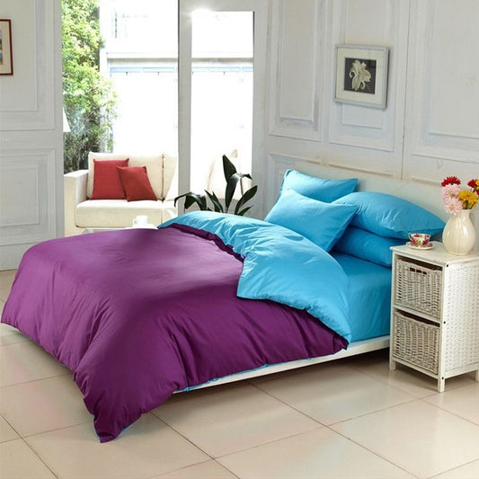 Aqua Blue and Purple Plain Beddings Set