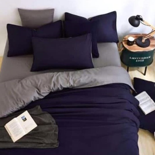 Navy Blue & Light Gray Plain Beddings Set